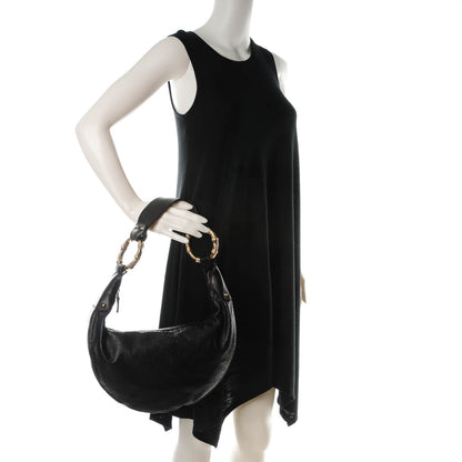 Gucci Guccissima Half Moon Bamboo Ring Hobo Black 2 of 7