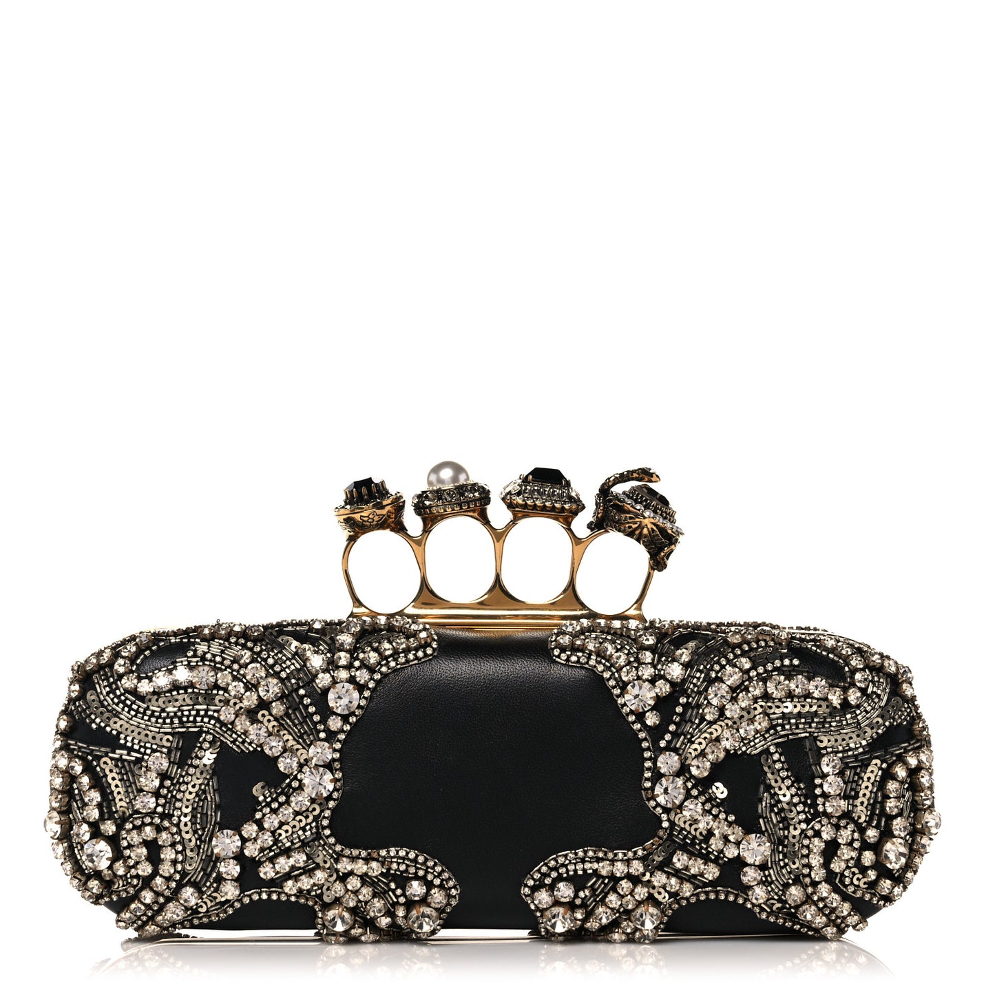 Silk Crystal Knucklebox Clutch Black