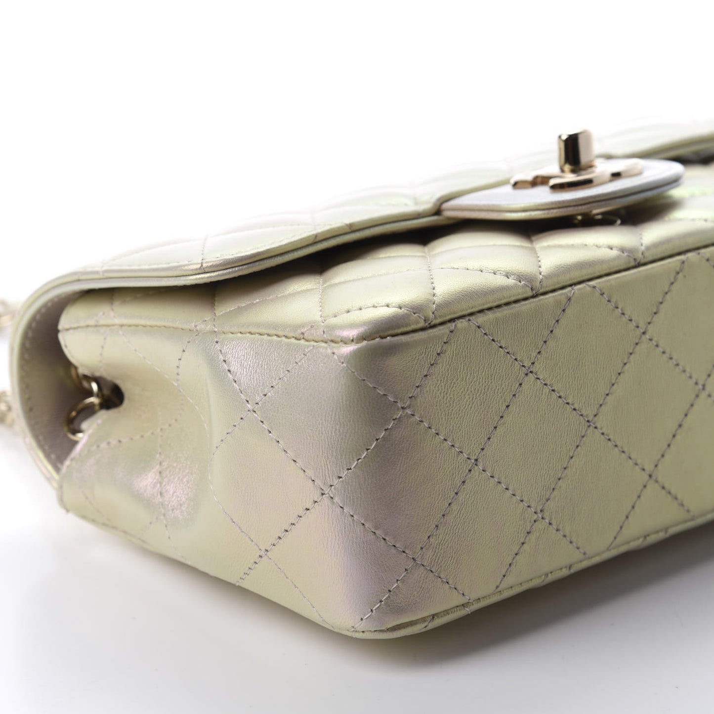 Iridescent Lambskin Quilted Mini Rectangular Flap Ivory