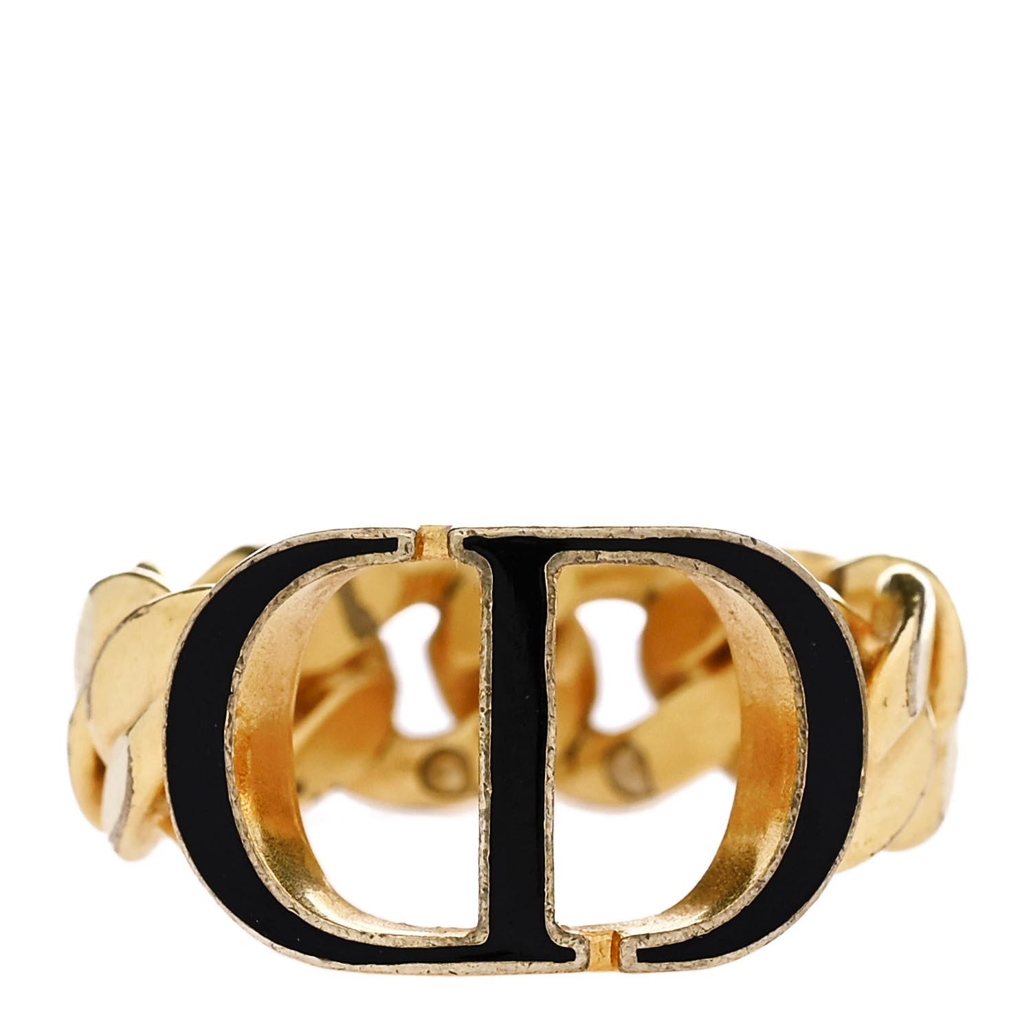 Christian Dior Metal Enamel Chain Ring L Black Gold 1 of 5