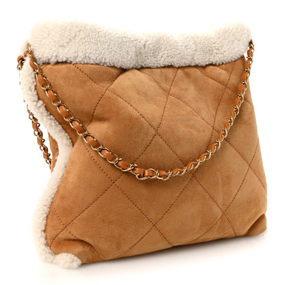 Chanel Suede Shearling Quilted Small Chanel 22 Brown White 4 of 11