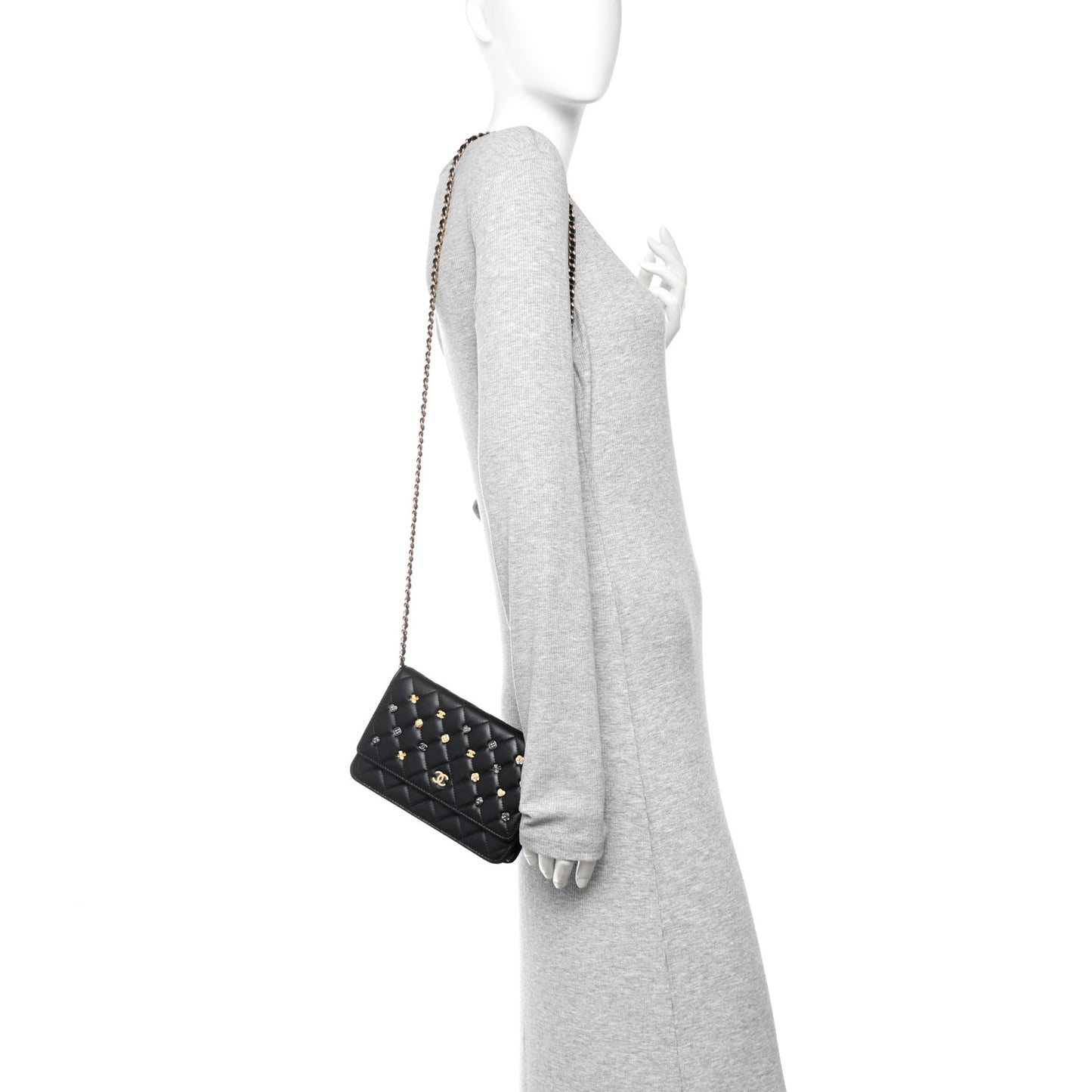 Lambskin Quilted All About Chanel Charm Wallet On Chain WOC Black