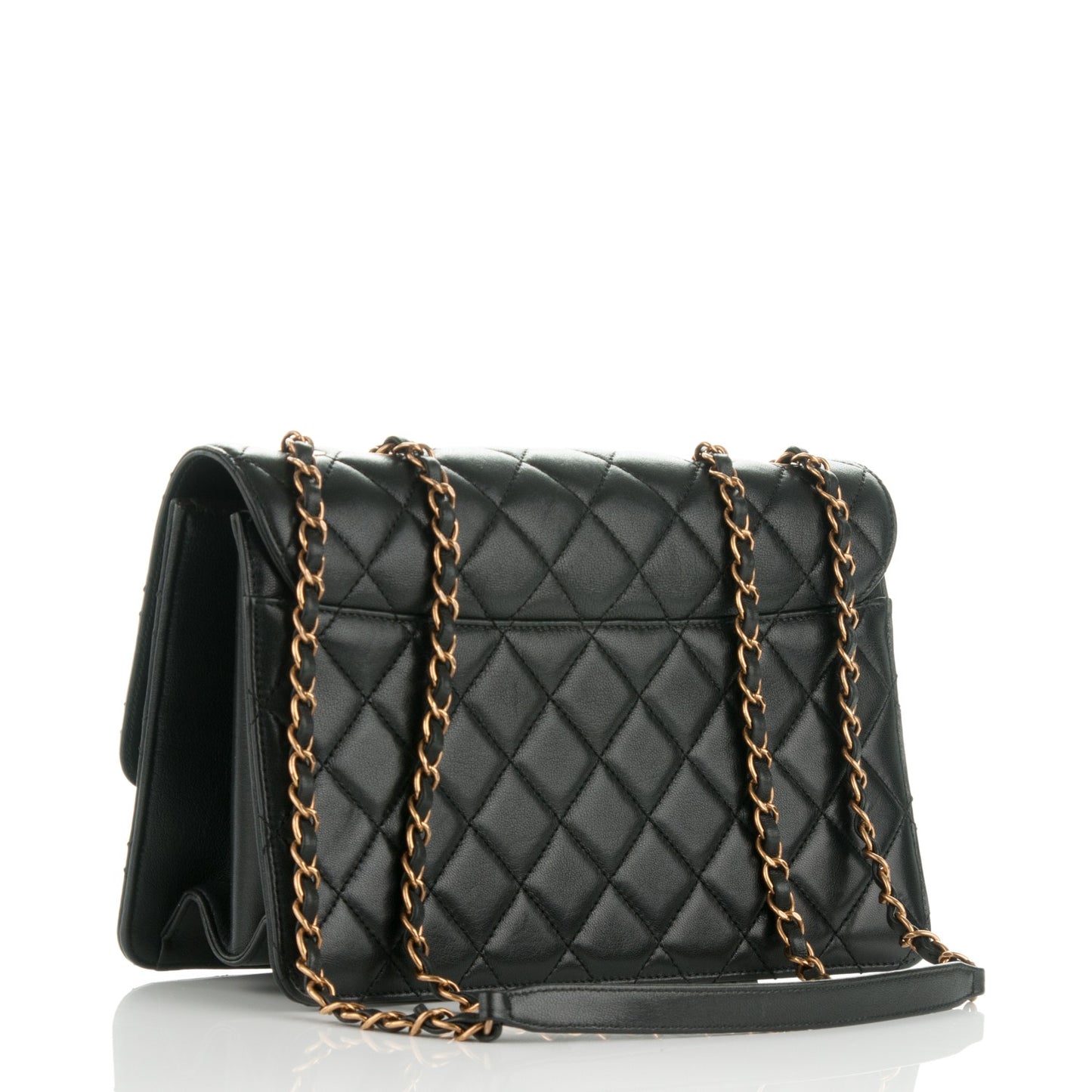Sheepskin Quilted Large Beauty Lock Flap Black