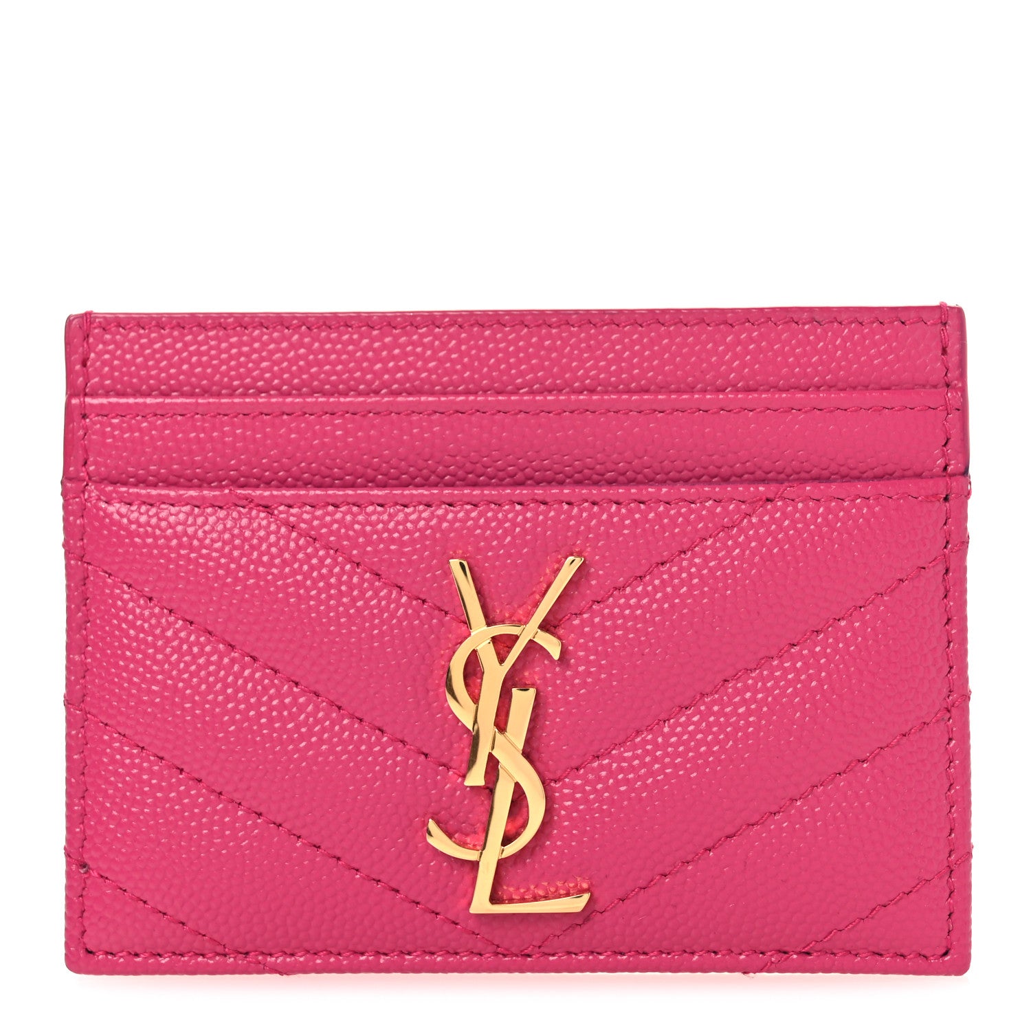 Saint Laurent Grain De Poudre Matelasse Chevron Monogram Credit Card Case Fresh Fuxia 1 of 8