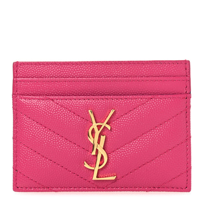 Saint Laurent Grain De Poudre Matelasse Chevron Monogram Credit Card Case Fresh Fuxia 1 of 8