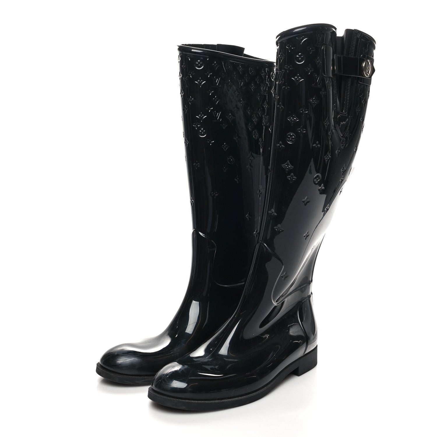 Louis Vuitton Rubber Embossed Monogram Drops High Rain Boots 37 Black 3 of 8