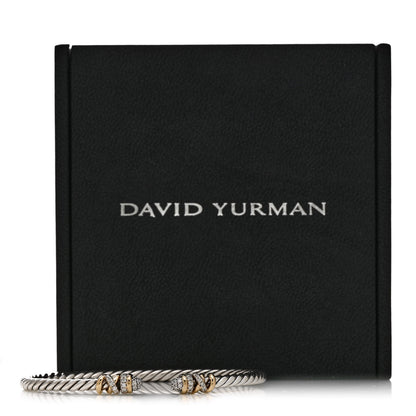 David Yurman Sterling Silver 18K Yellow Gold Diamond 3mm Petite Helena Cuff Bracelet 5 of 5