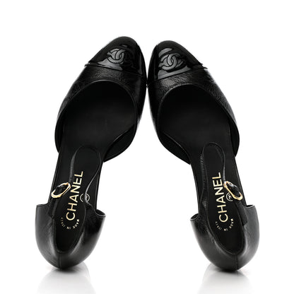 Chanel Patent Calfskin Cap Toe CC Slingback Pumps 40 Black 2 of 10