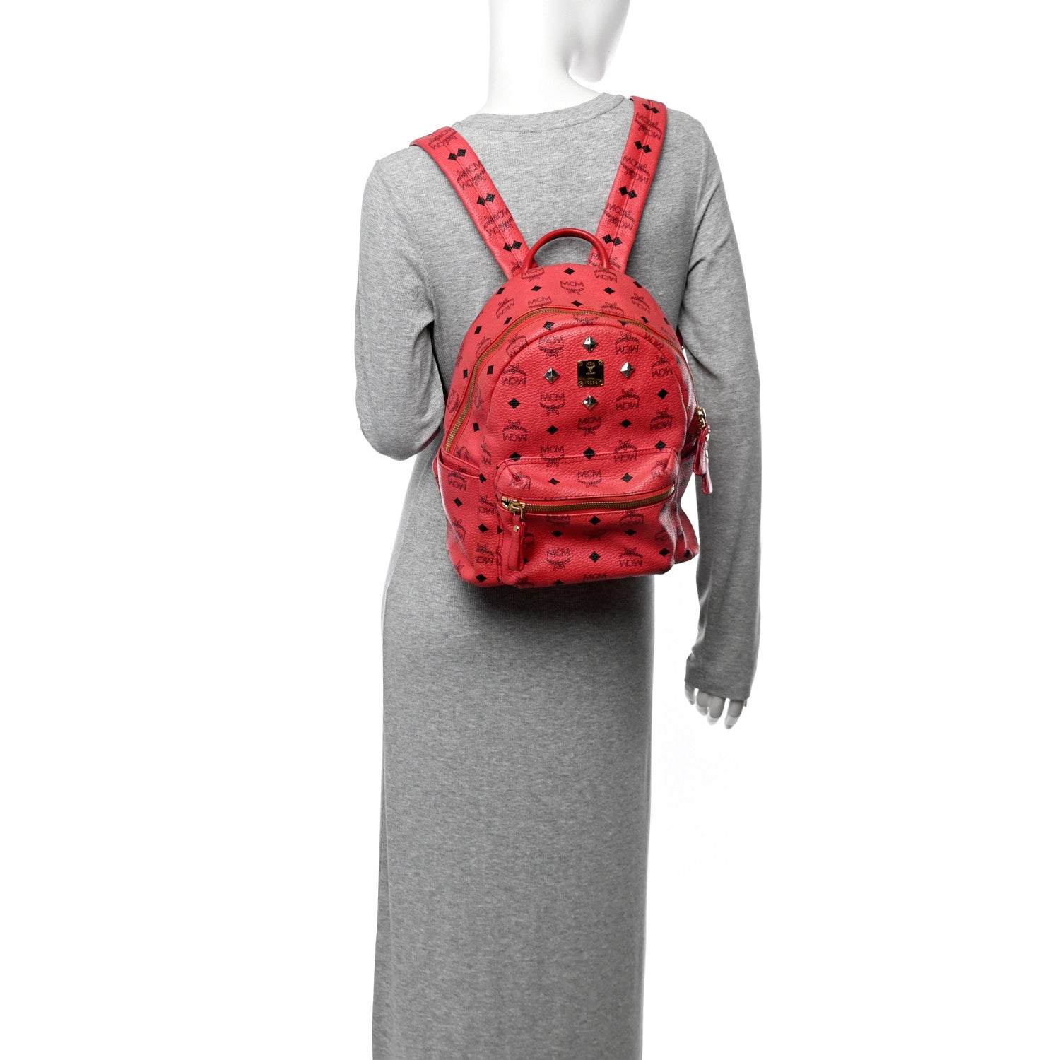 MCM Visetos Studded Small Stark Backpack Red 2 of 16