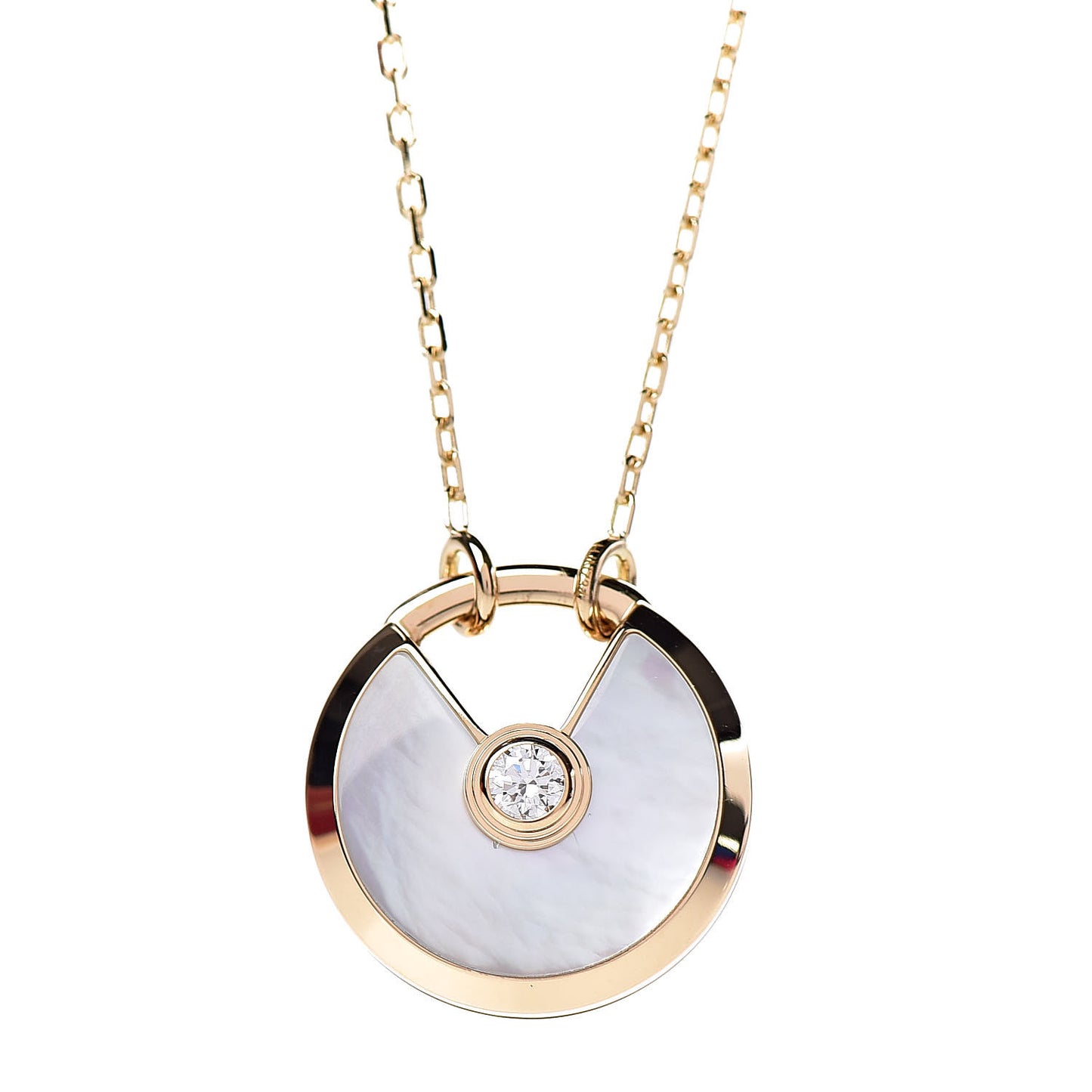 18K Yellow Gold Diamond Mother of Pearl SM Amulette de Cartier Pendant Necklace