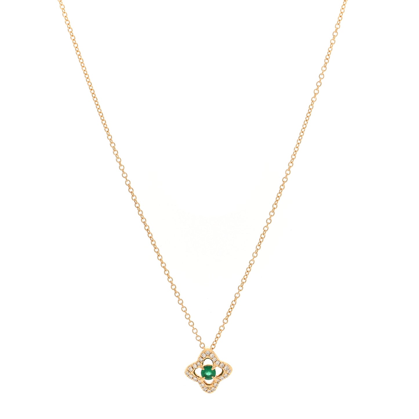 18K Yellow Gold Diamond Emerald Venetian Quatrefoil Pendant Necklace
