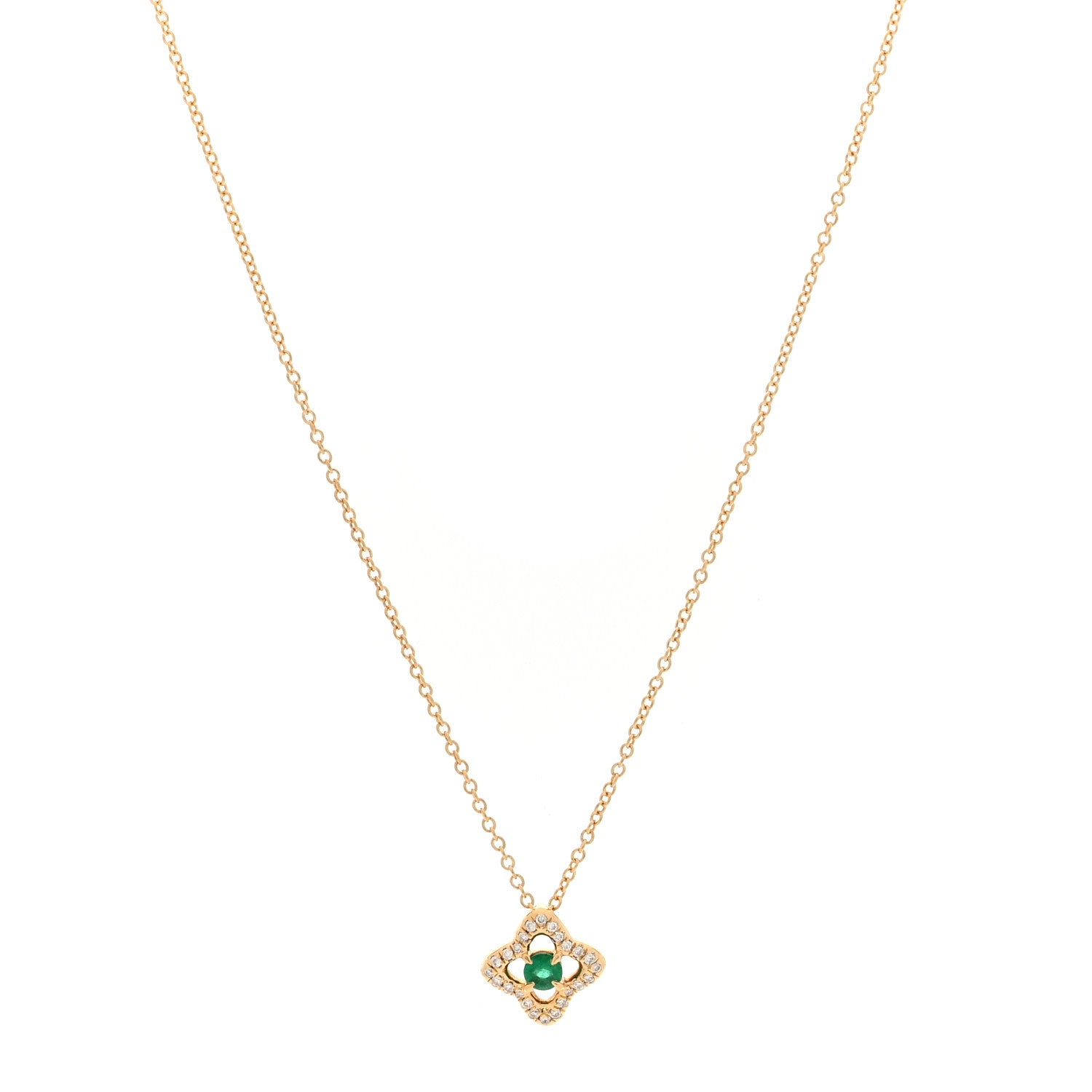 David Yurman 18K Yellow Gold Diamond Emerald Venetian Quatrefoil Pendant Necklace 1 of 3