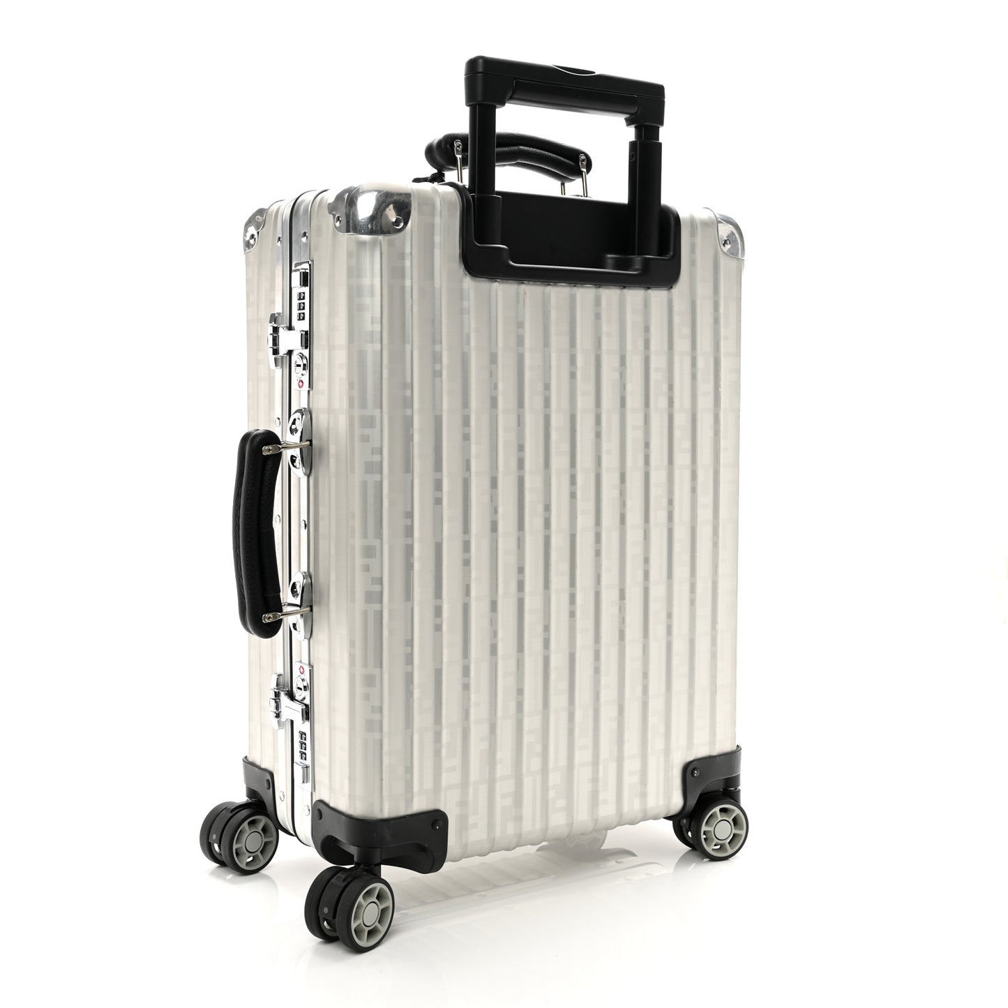 X RIMOWA Aluminum FF Print Roll Away Carry On Luggage Silver