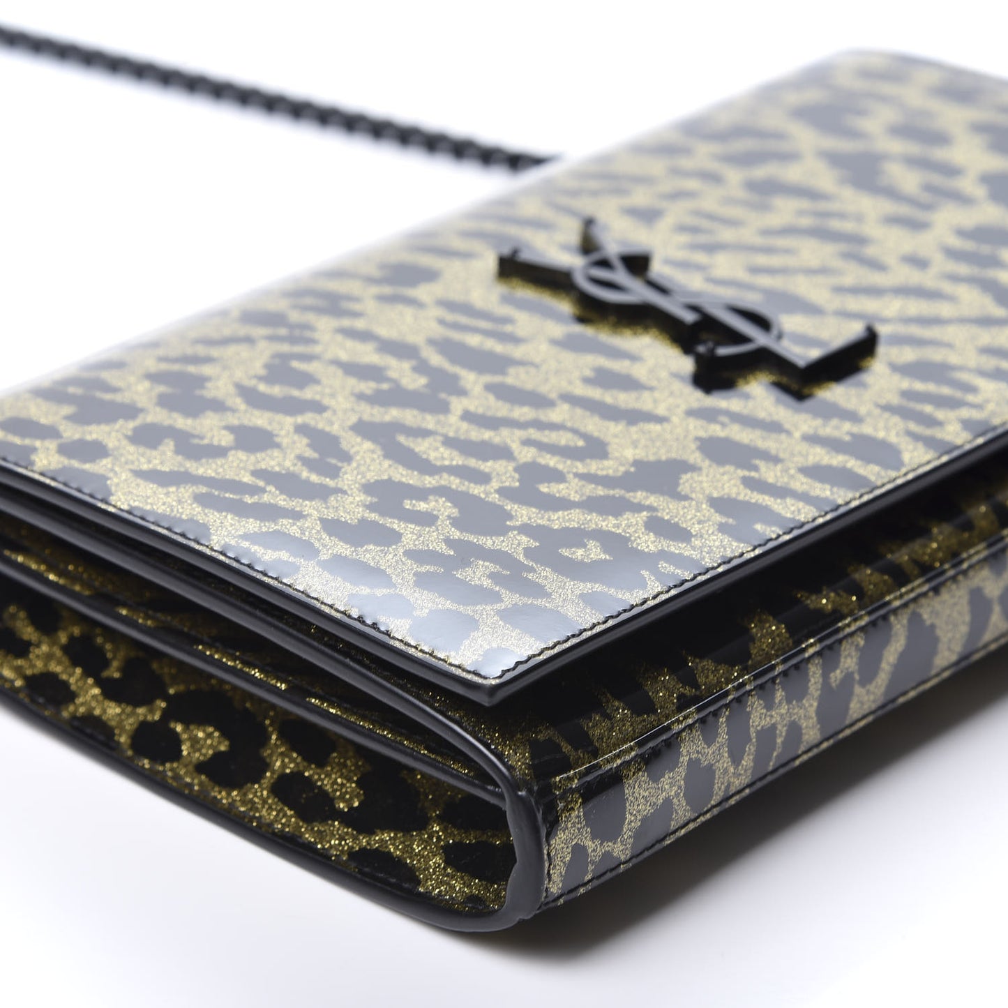 Patent Leopard Print Monogram Chain Wallet Black Gold