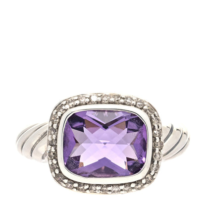 David Yurman Sterling Silver Diamond Amethyst 10mm Noblesse Ring 52 6 1 of 4