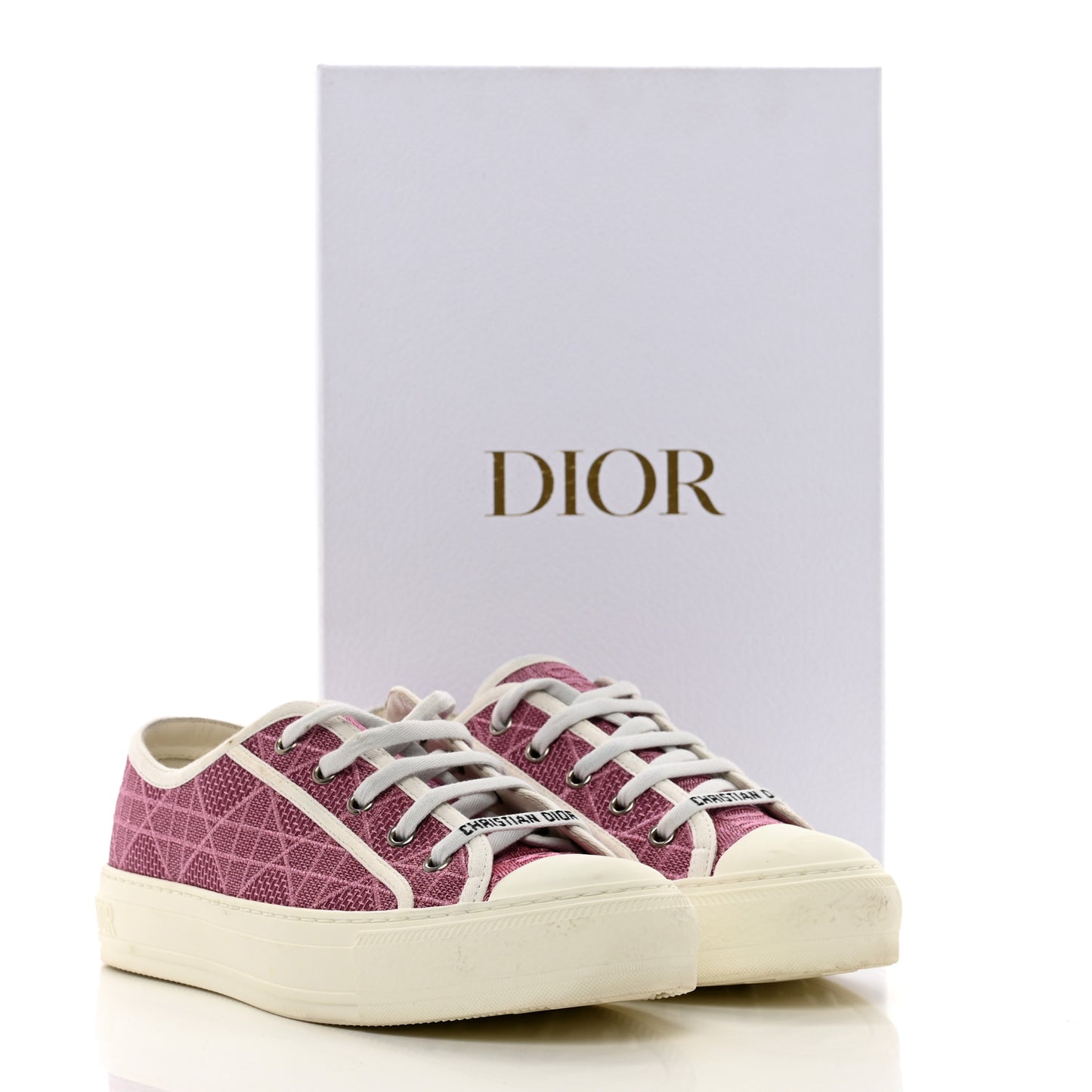 Laminated Canvas Cannage Embroidered Womens Walk'N'Dior Low Top Sneakers 38 Metal Rose