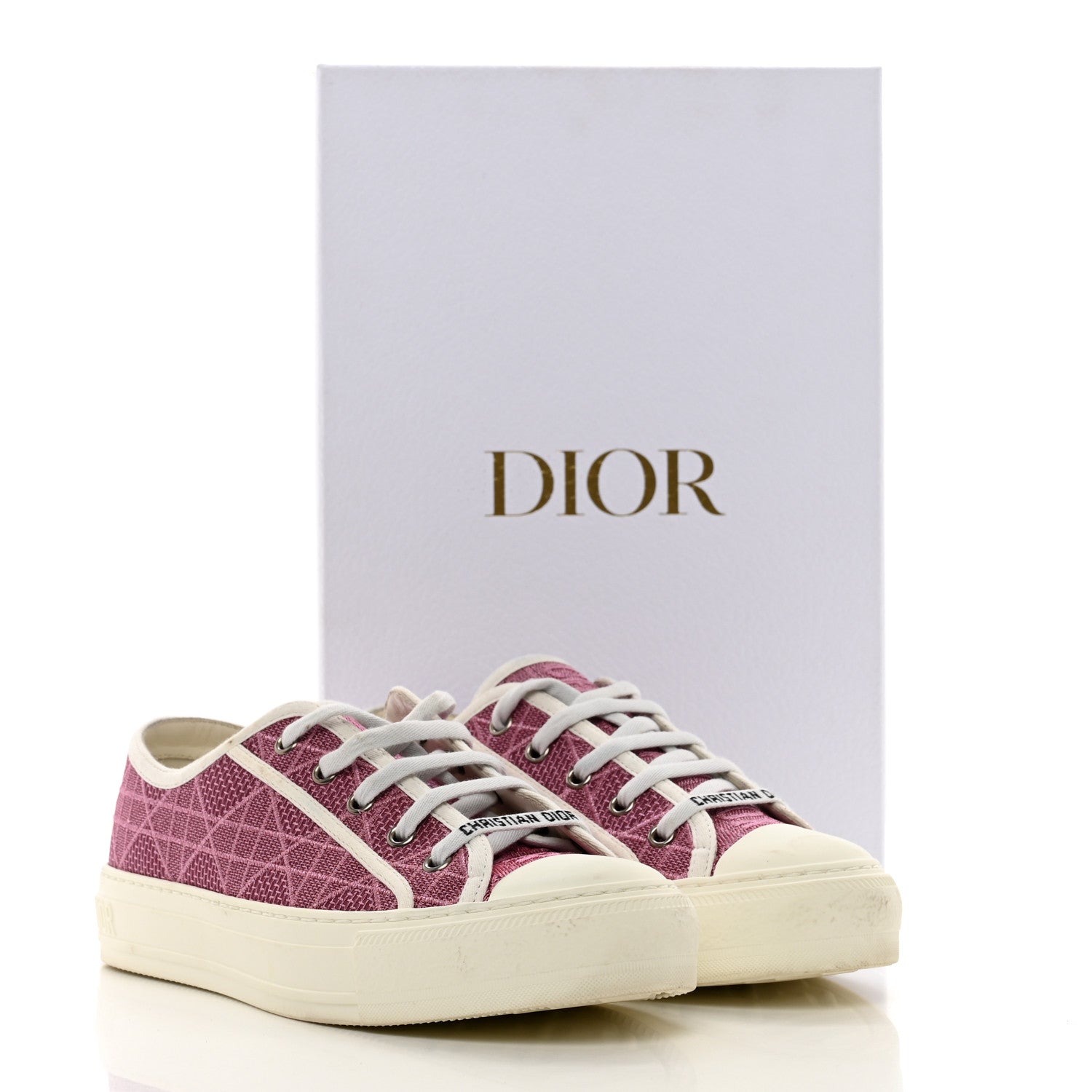 Christian Dior Laminated Canvas Cannage Embroidered Womens Walk'N'Dior Low Top Sneakers 38 Metal Rose 10 of 10