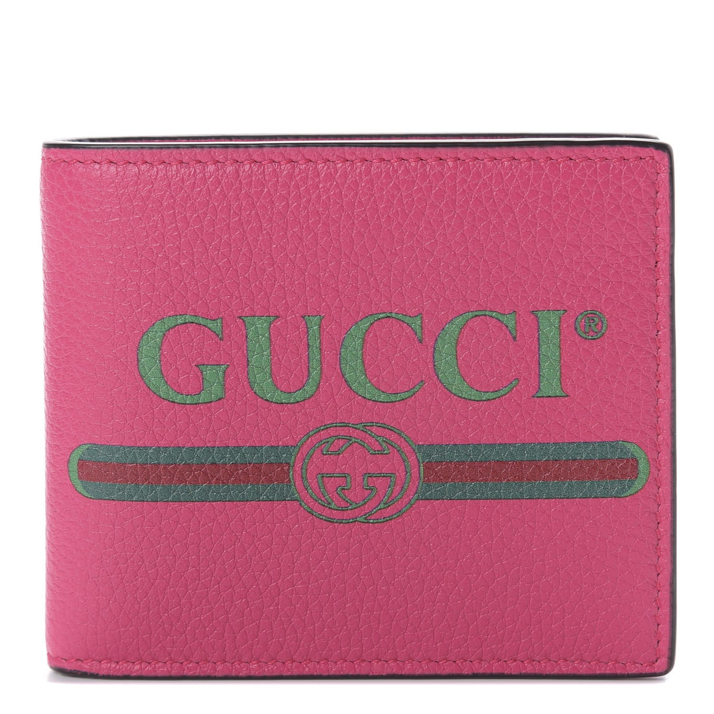Grained Calfskin Logo Bi-Fold Wallet Box Pink Green