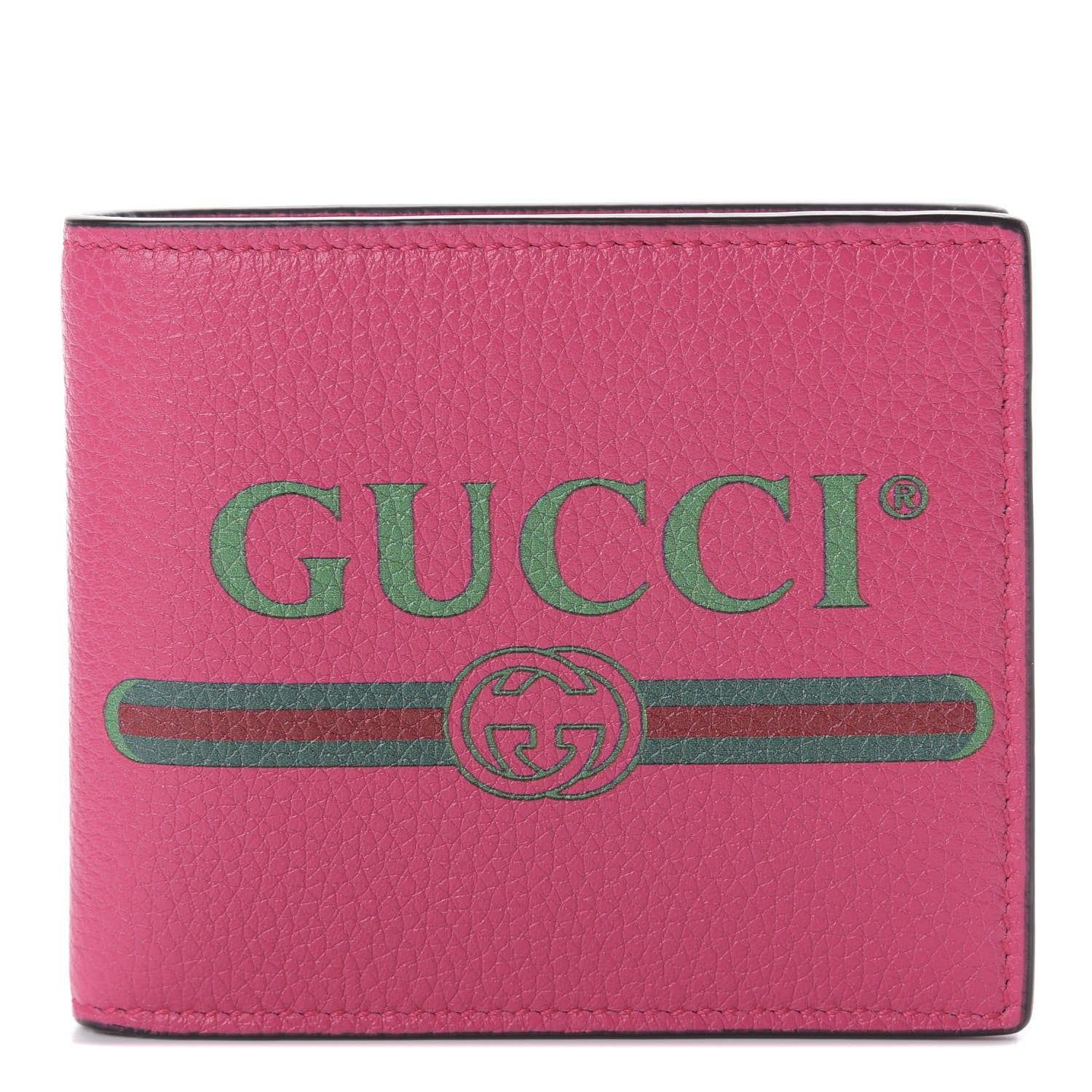 Gucci Grained Calfskin Logo Bi-Fold Wallet Box Pink Green 1 of 7