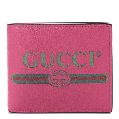 Gucci Grained Calfskin Logo Bi-Fold Wallet Box Pink Green 1 of 7