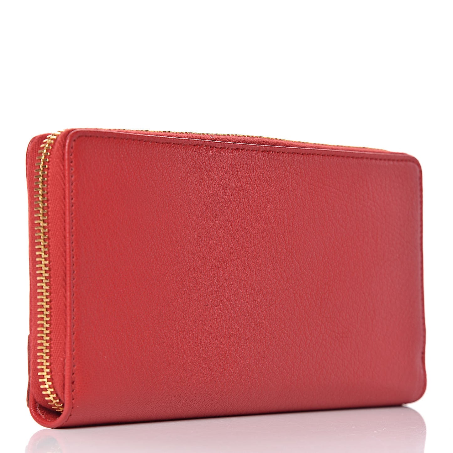 Chevre Gold Metallic Edge Hardware Zip Around Wallet Rouge Grenade