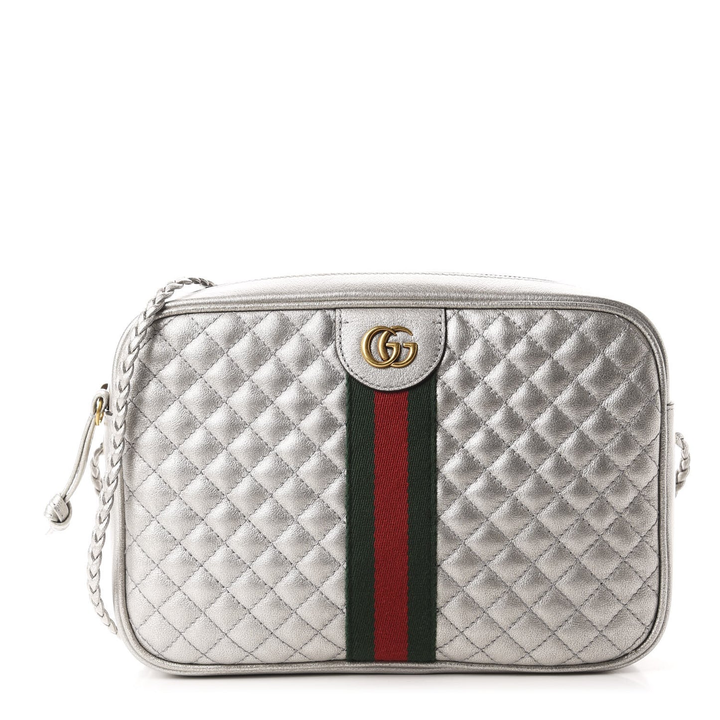 Laminated Nappa Web Trapuntata Small GG Shoulder Bag Argento