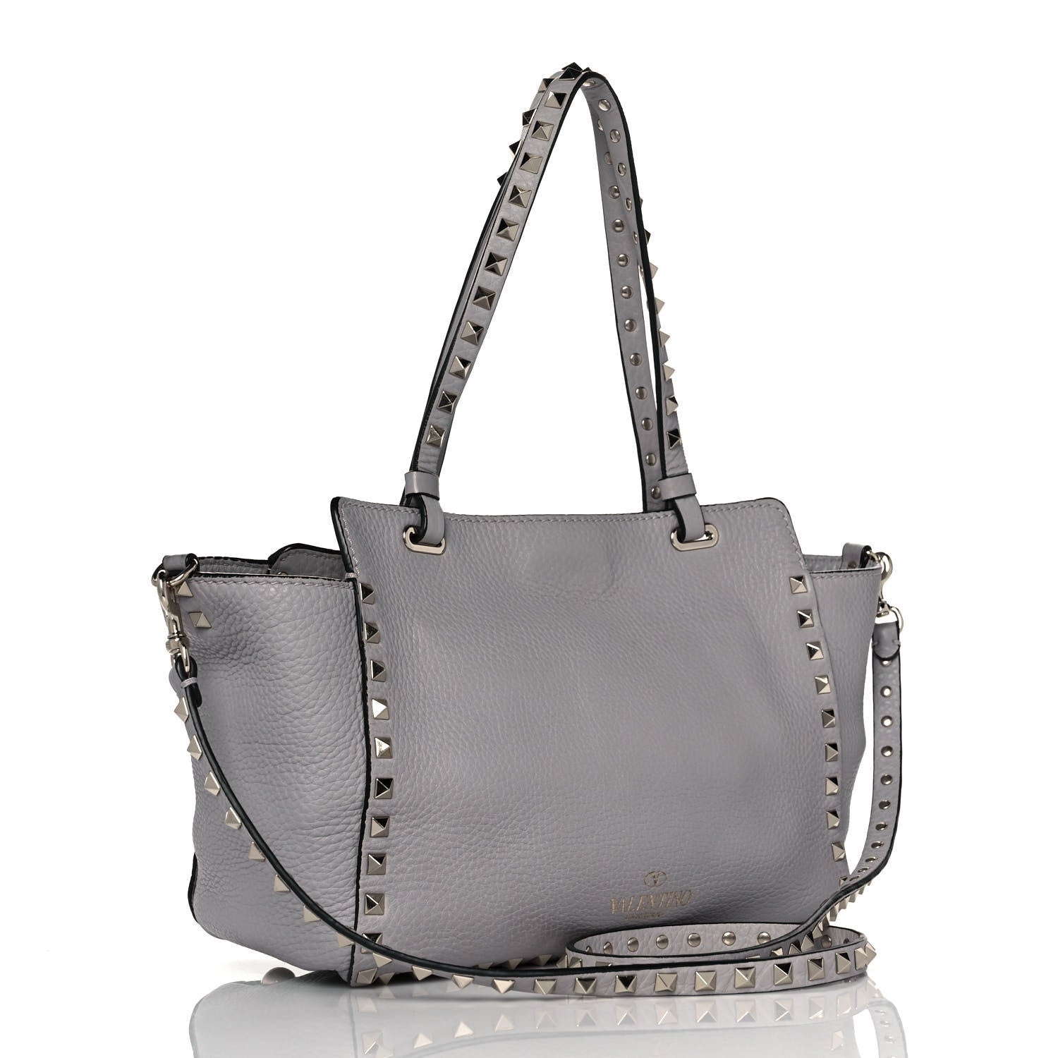 Valentino Garavani Grained Calfskin Small Rockstud Tote Light Stone 2 of 8