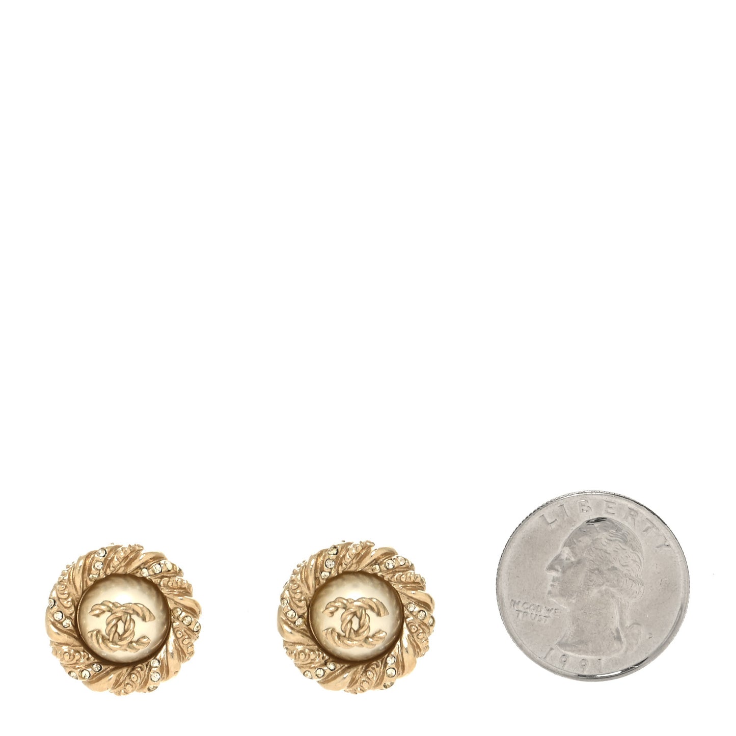 Pearl Crystal Twisted CC Round Earrings Gold