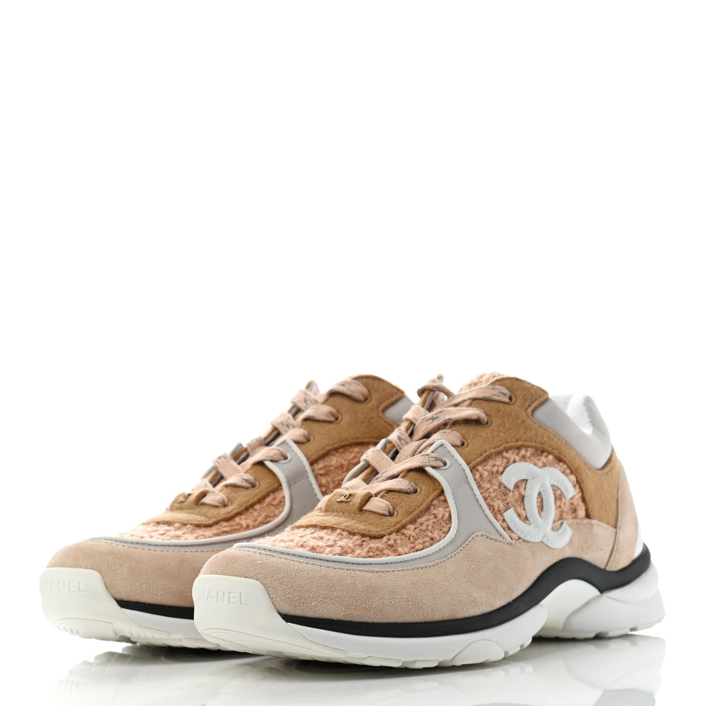 Suede Tweed Felt CC Sneakers 40.5 Beige