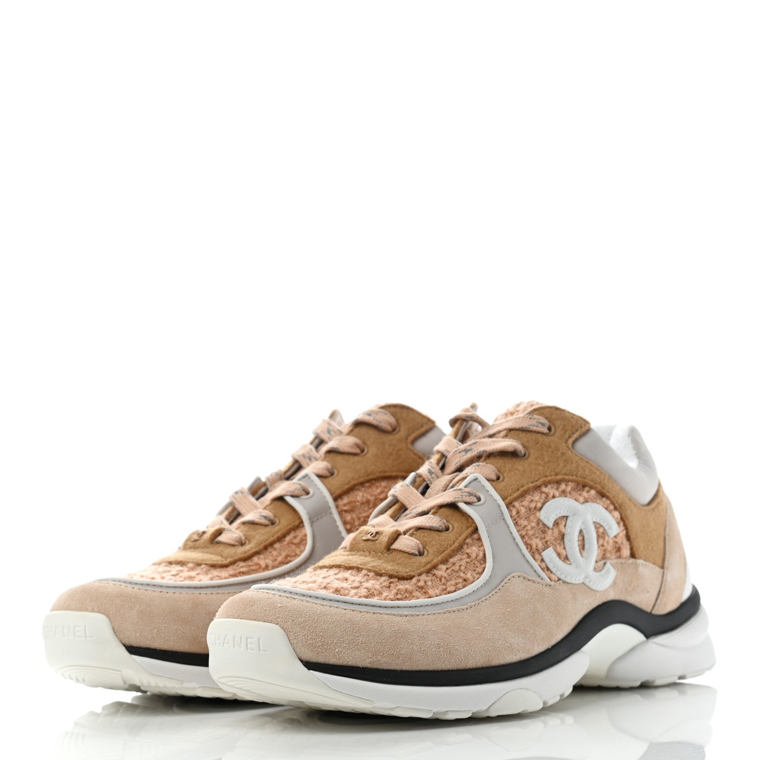 Chanel Suede Tweed Felt CC Sneakers 40.5 Beige 3 of 11