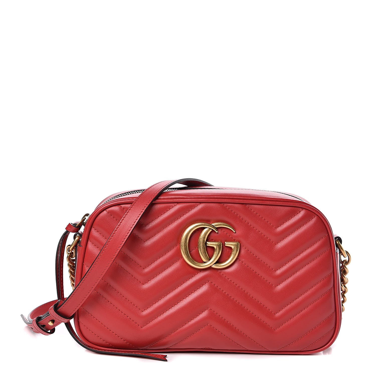Gucci Calfskin Matelasse Small GG Marmont Chain Shoulder Bag Hibiscus Red 1 of 11