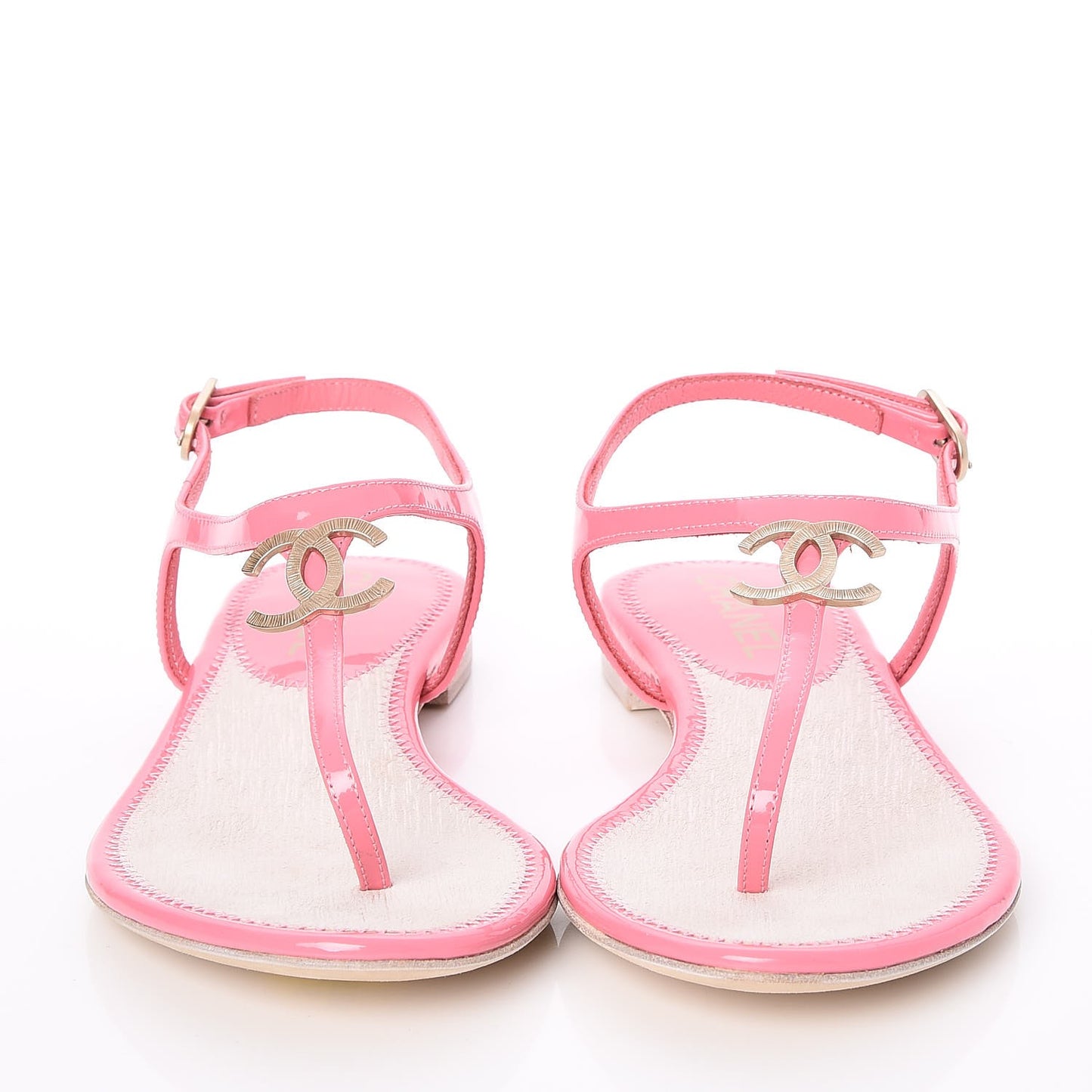 Patent Calfskin CC Logo Thong Sandals 35 Pink