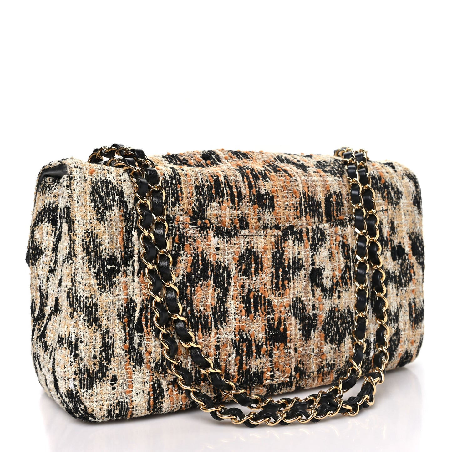 Tweed Mixed Fibers Leopard Print Small Souplissimo Maxi Flap Brown Black White