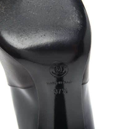 Chanel Lambskin Patent Cap Toe T Strap Pumps 37.5 Black 6 of 7