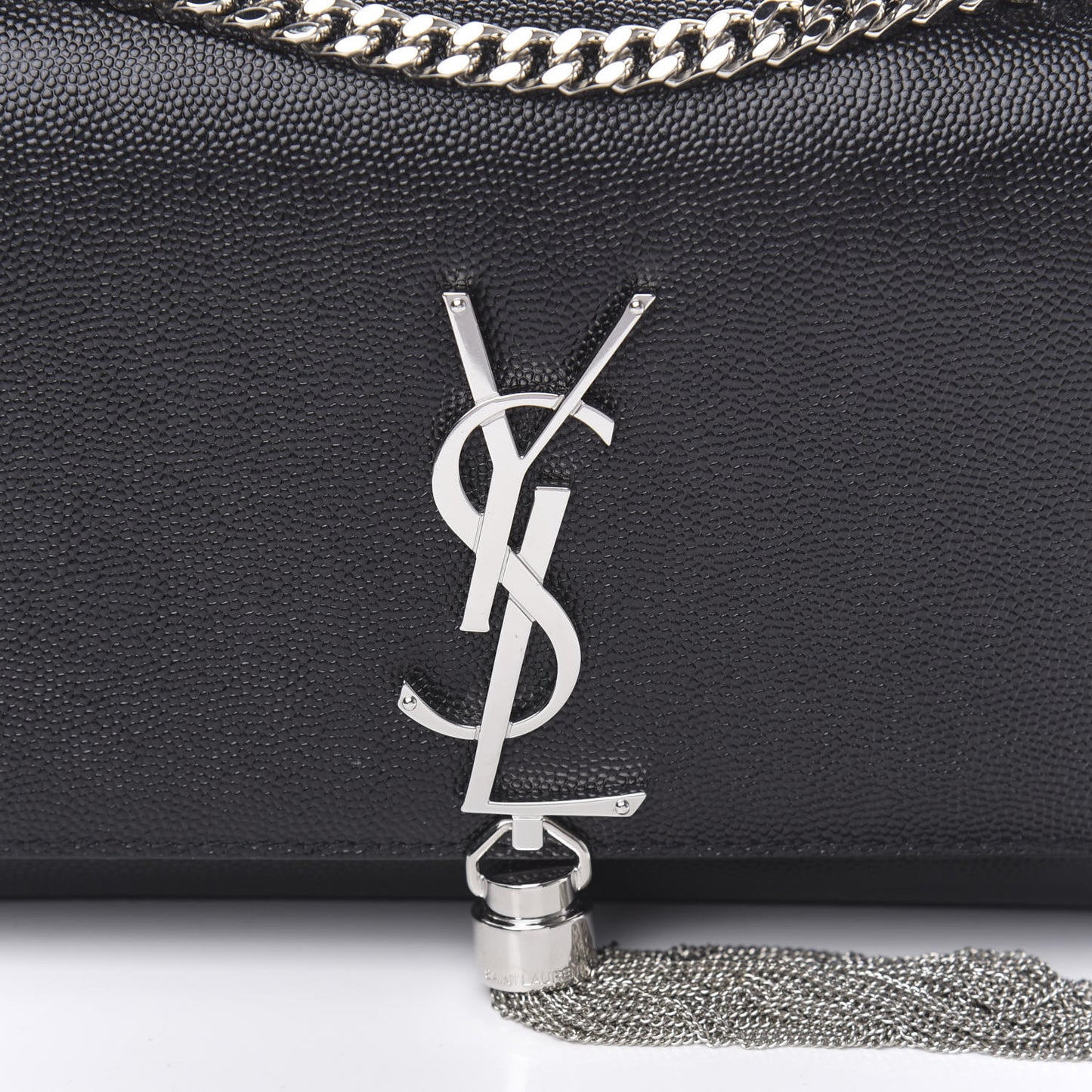 Calfskin Small Classic Monogram Kate Tassel Satchel Black