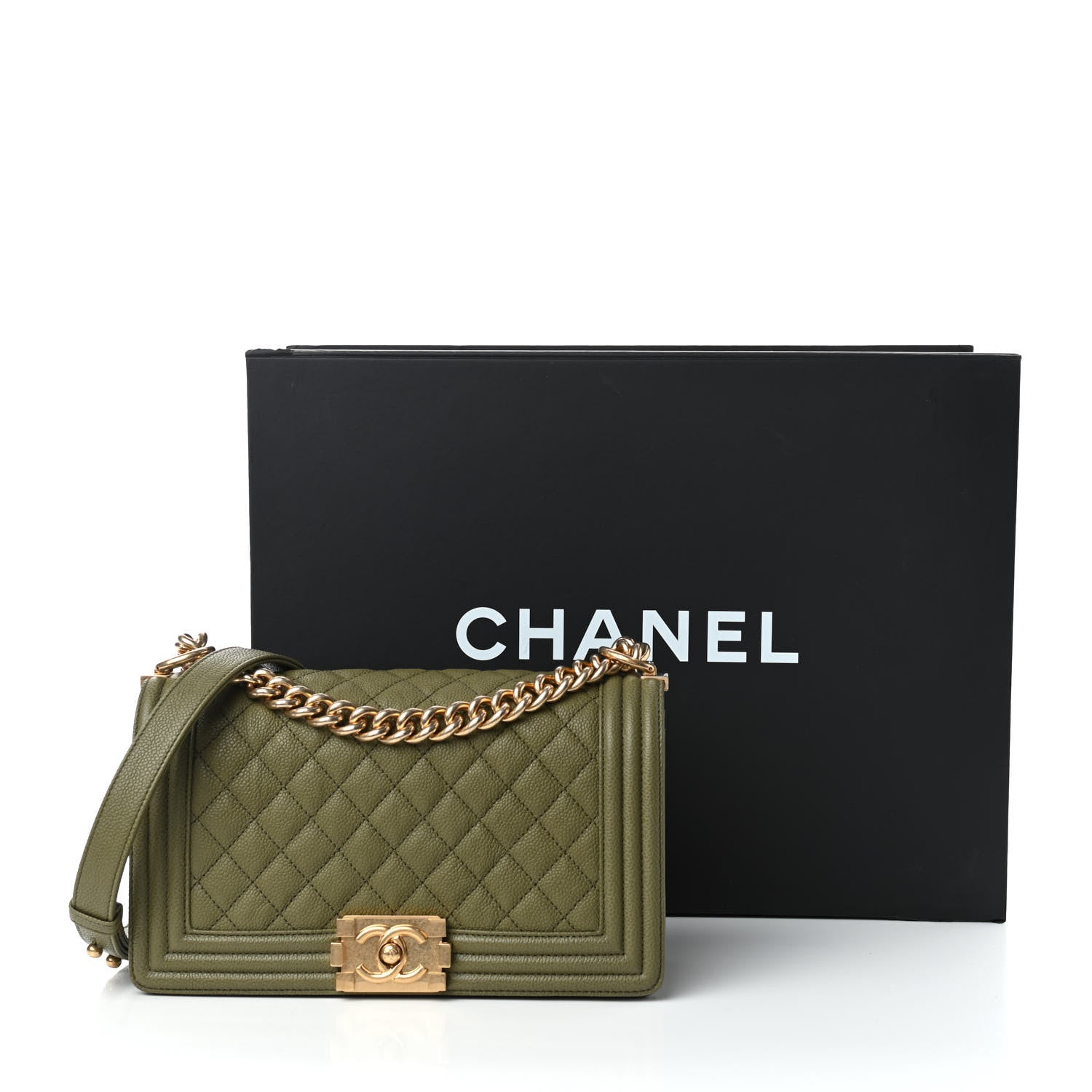 Chanel Caviar Quilted Medium Boy Flap Khaki 11 of 11