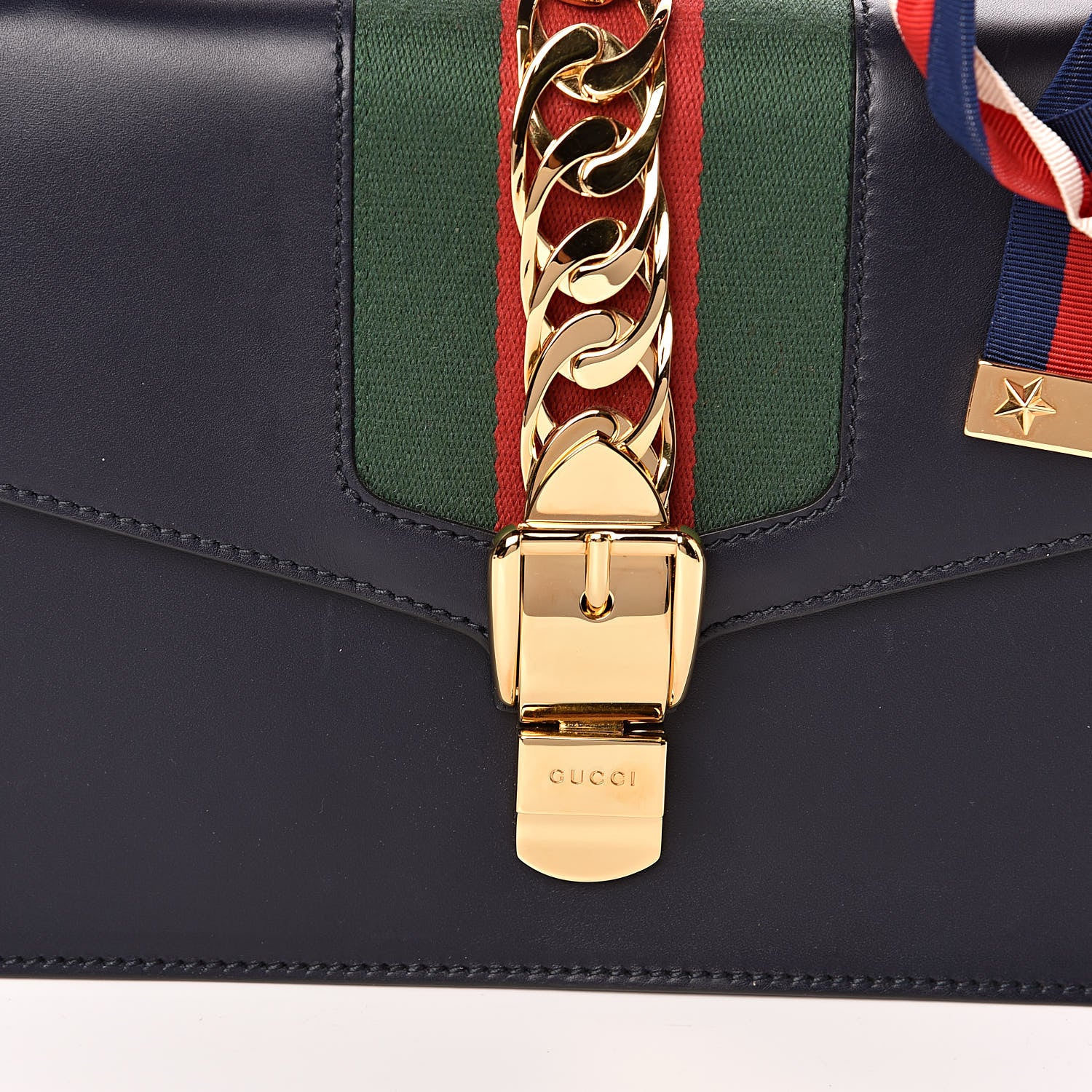 Gucci Vitello Fontanella Web Small Sylvie Shoulder Bag Blue Agata 8 of 11