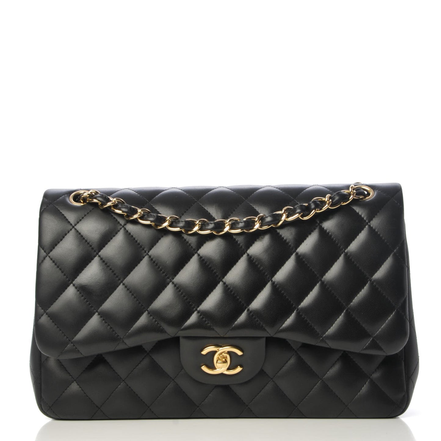 Lambskin Quilted Jumbo Double Flap Black