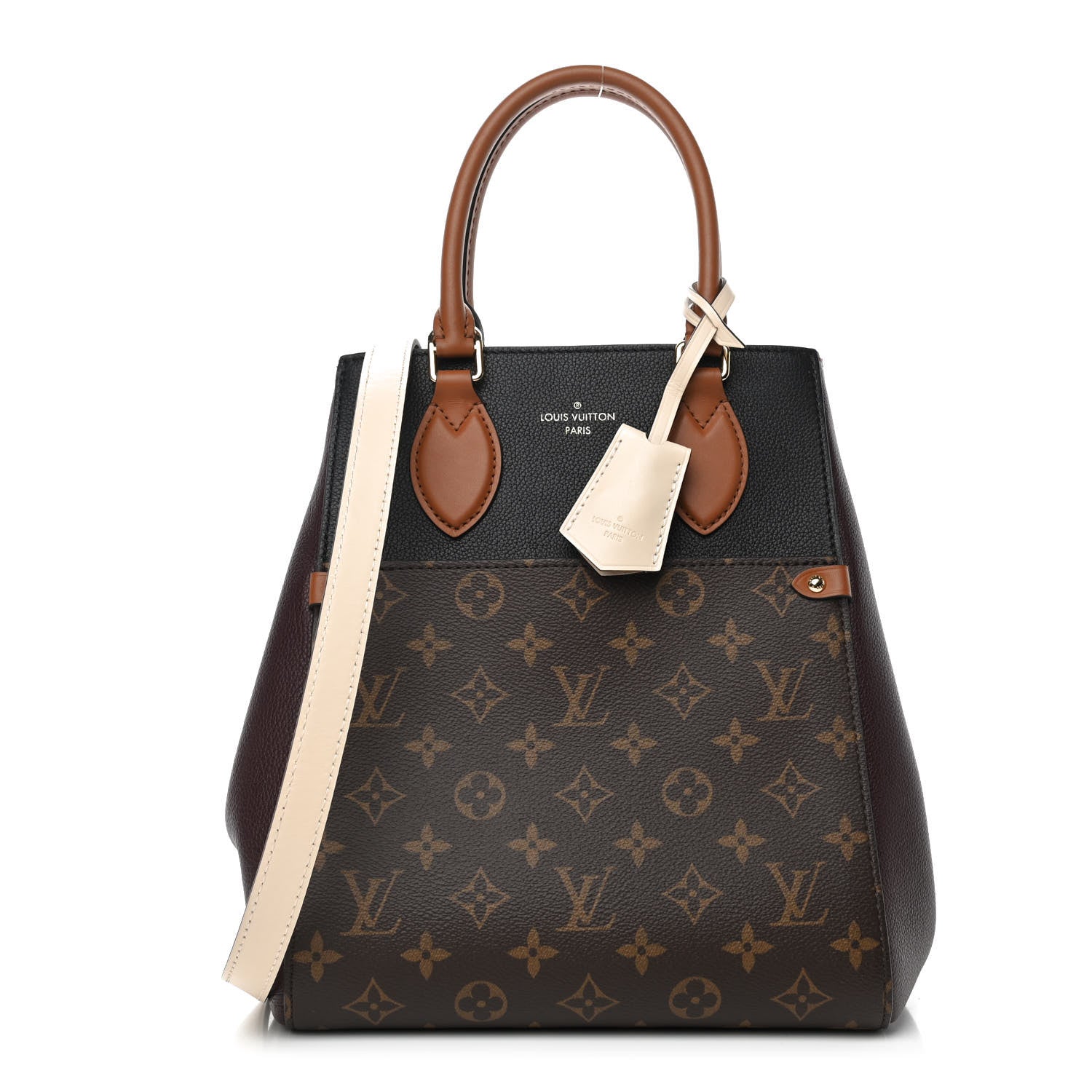Louis Vuitton Calfskin Monogram Fold Tote MM Black Wine Cream 1 of 10