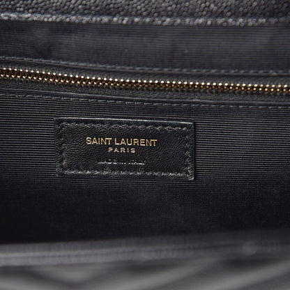 Saint Laurent Grain De Poudre Matelasse Chevron Large Monogram Satchel Black 6 of 8