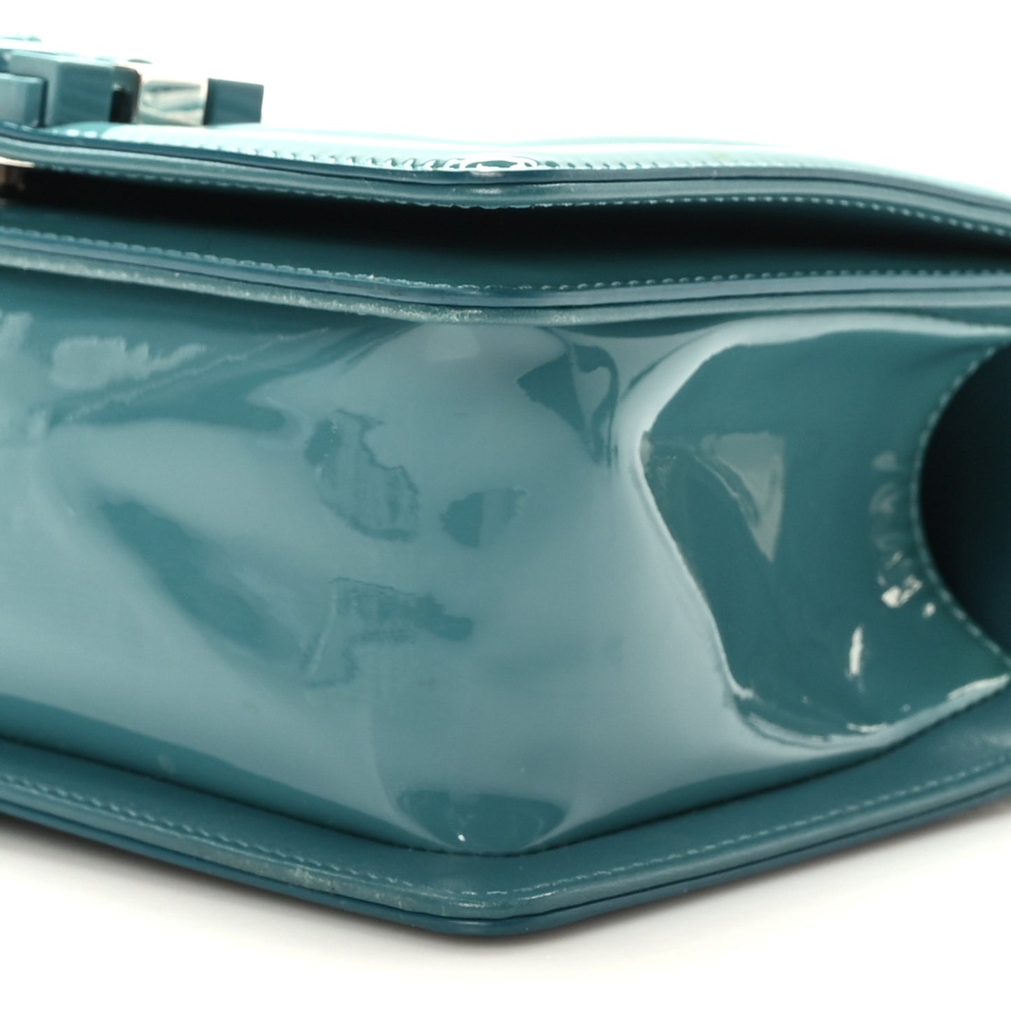 Patent Calfskin Quilted Small Plexiglass Boy Flap Turquoise