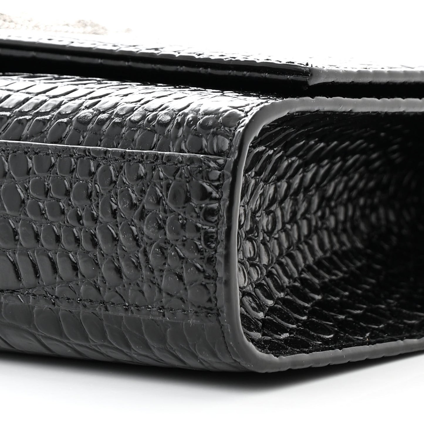 Calfskin Crocodile Embossed Medium Classic Monogram Kate Tassel Satchel Black