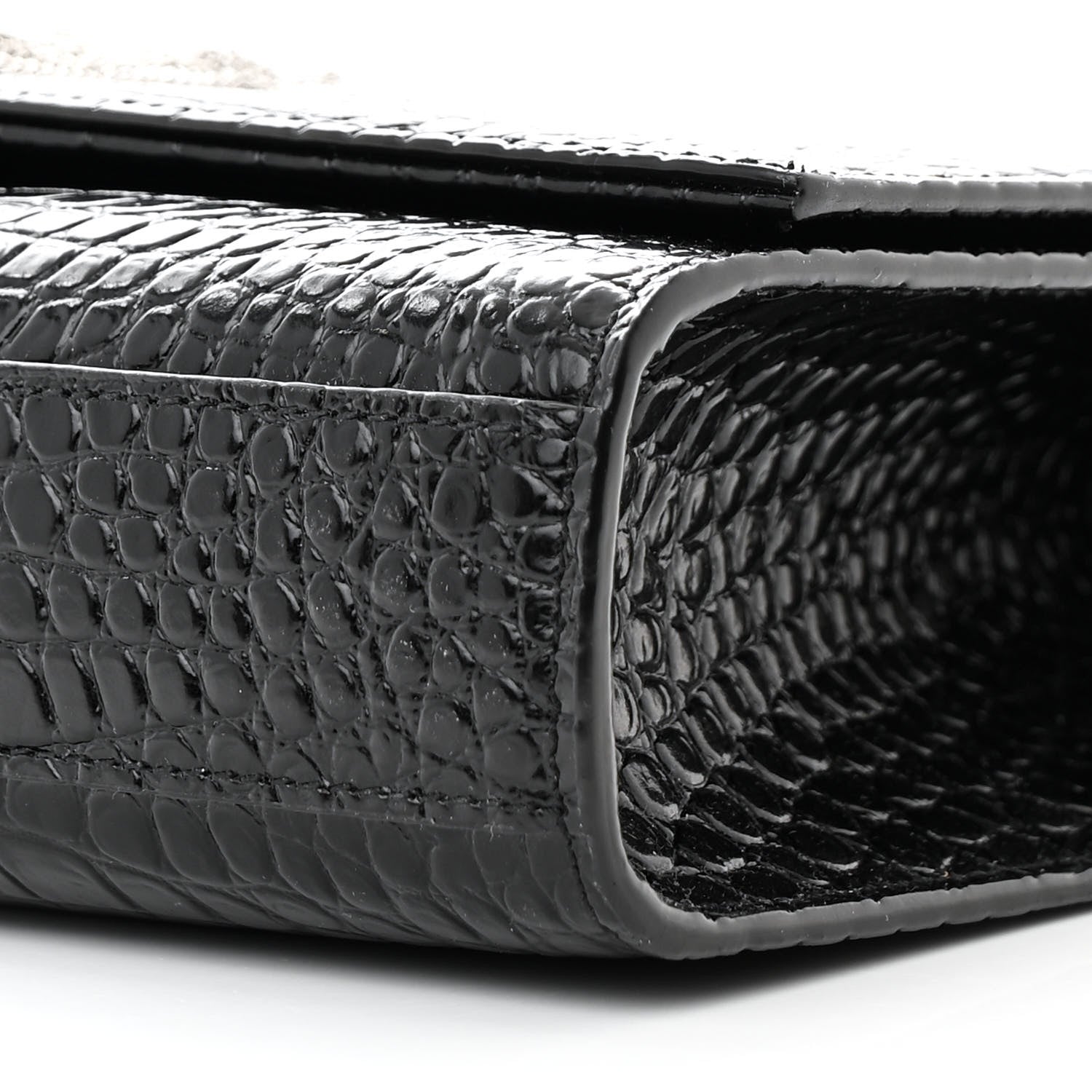 Saint Laurent Calfskin Crocodile Embossed Medium Classic Monogram Kate Tassel Satchel Black 10 of 11