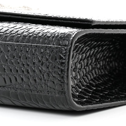 Saint Laurent Calfskin Crocodile Embossed Medium Classic Monogram Kate Tassel Satchel Black 10 of 11