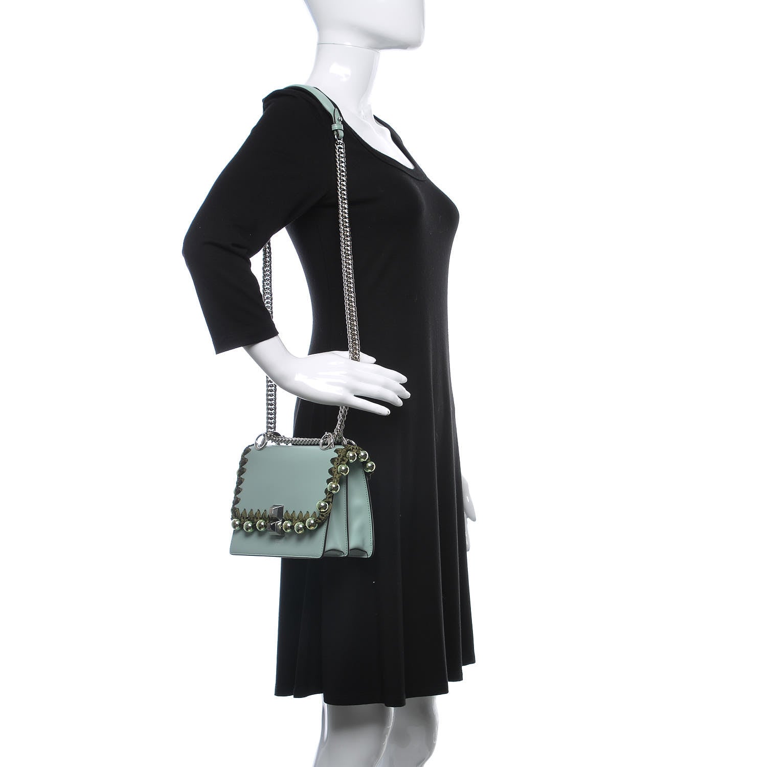 Fendi Vitello Liberty Ribbon Pearl Lace Up Small Kan I Shoulder Bag Pale Blue 2 of 9