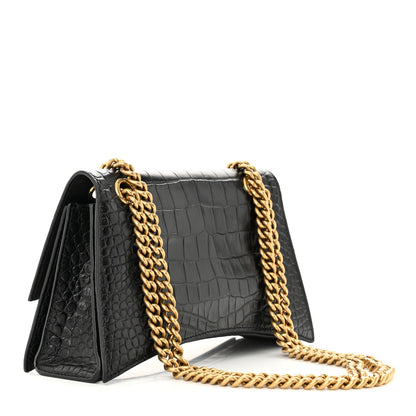 Balenciaga Extra Supple Calfskin Crocodile Embossed Small Crush Chain Bag Black 3 of 10