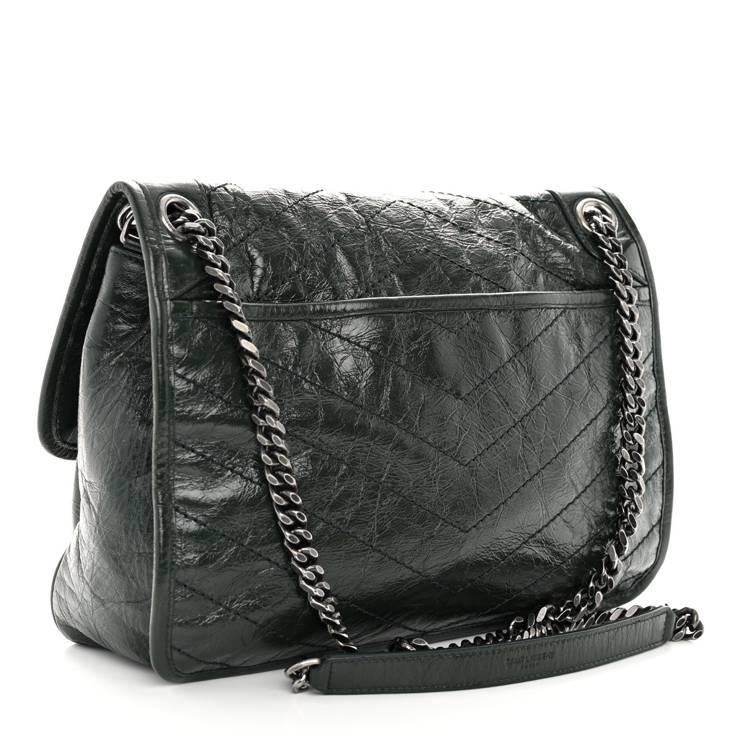Saint Laurent Crinkled Calfskin Matelasse Monogram Medium Niki Chain Satchel Military Olive 3 of 11