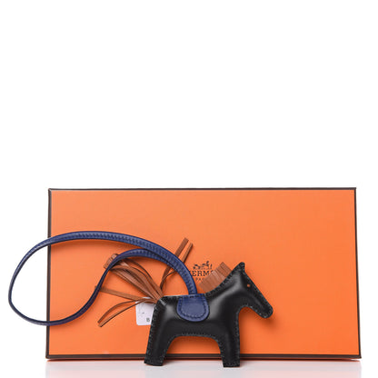 Hermes Milo Lambskin Grigri Rodeo Horse Bag Charm PM Black Bleu Saphir Gold 3 of 3