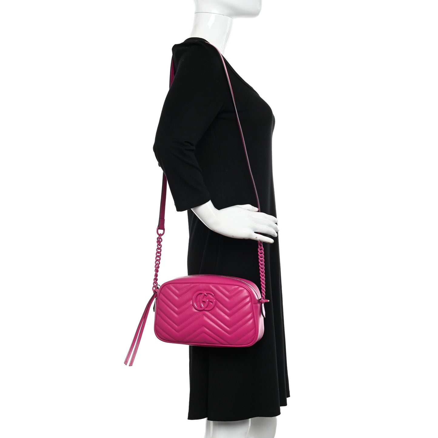 Calfskin Matelasse Monochrome Small GG Marmont Chain Shoulder Bag Classic Fuxia