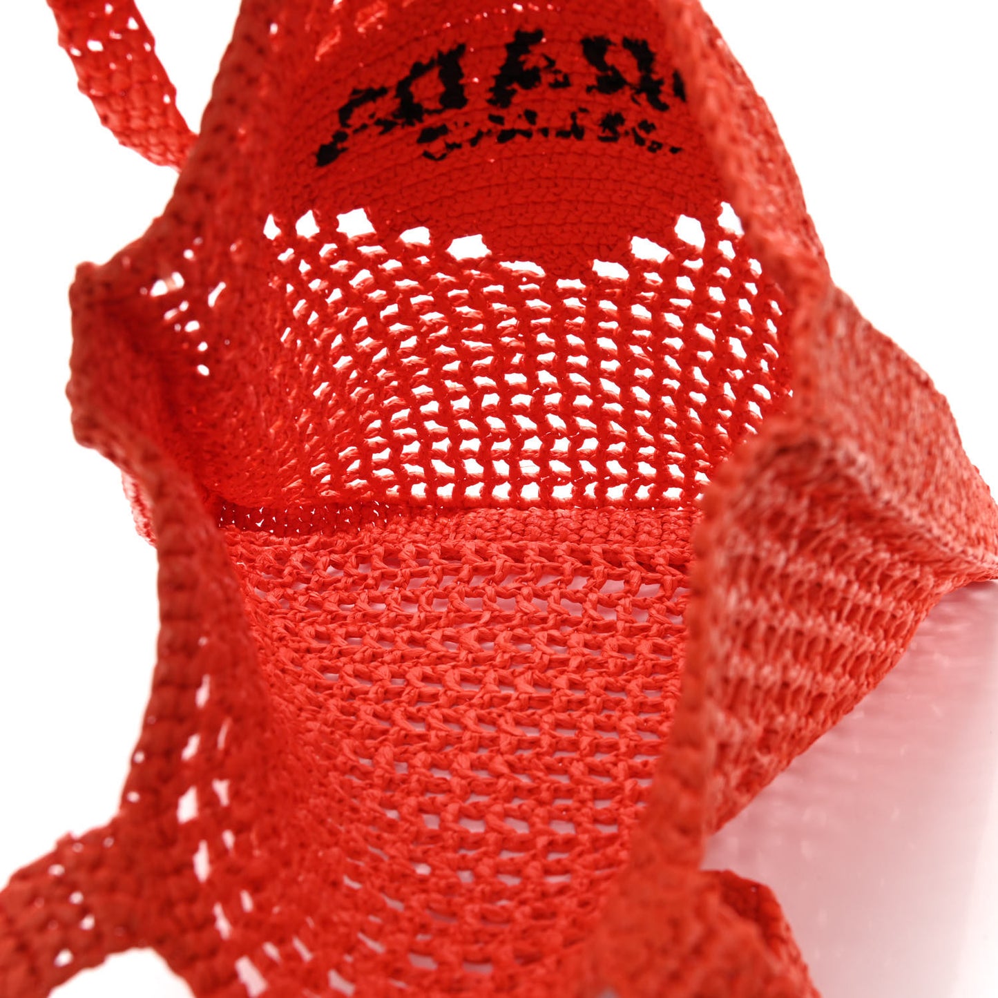 Yarn Raffia Effect Crochet Logo Embroidered Tote Bag Arancio
